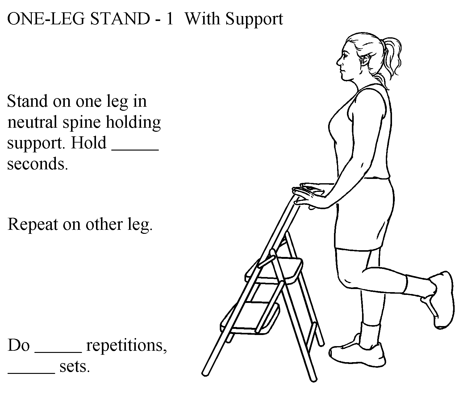 Woman standing on one leg with chair